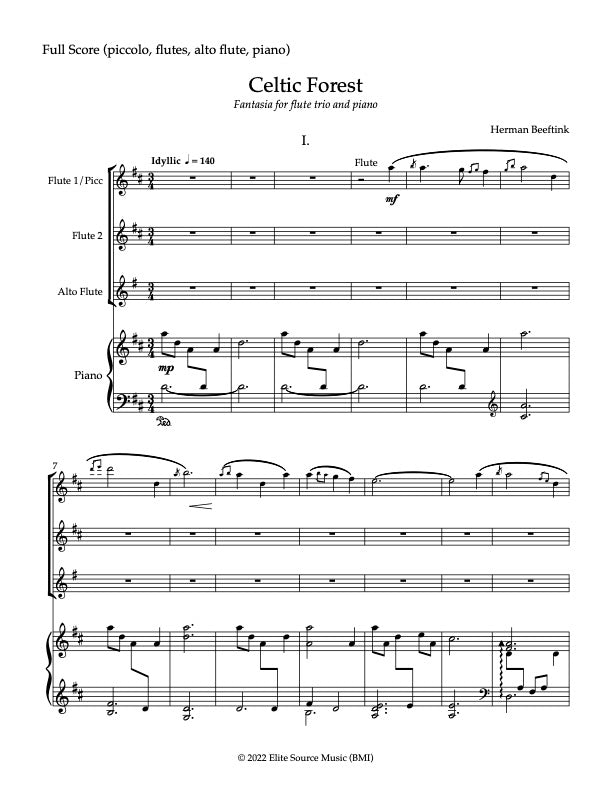 CELTIC FOREST | for Flute/Picc, Flute, Alto Flute and Piano | by