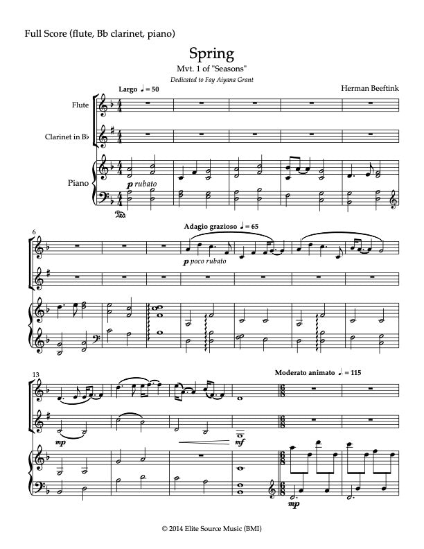 Spring Day Flute SPRING (TRIO)| Flute, Bb Clarinet and Piano | by Herman Beeftink | Sco ...