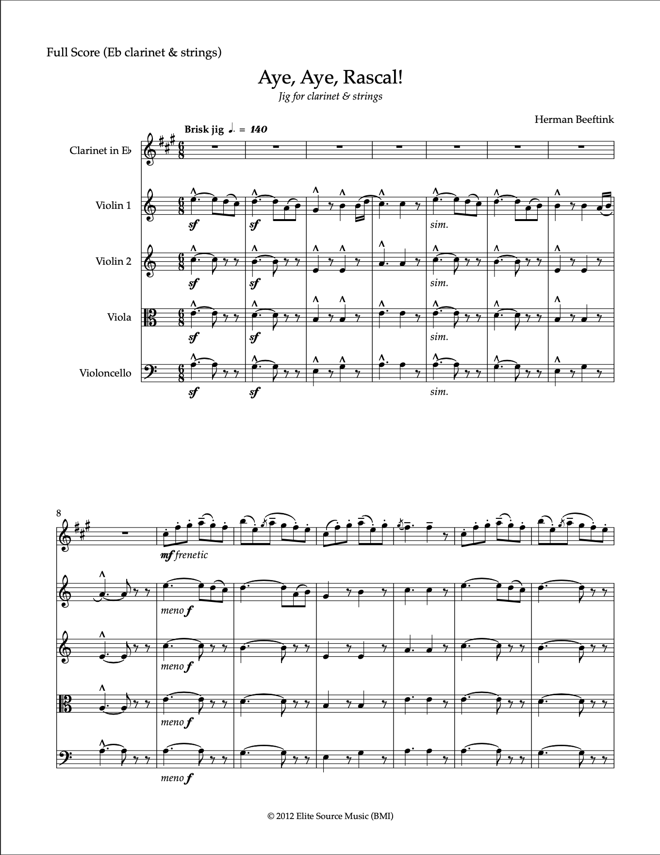 AYE, AYE, RASCAL! for Eflat and Strings by Herman Beefti