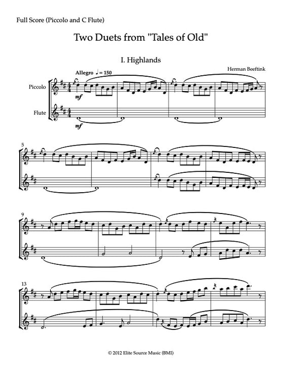 TWO DUETS FROM TALES OF OLD Piccolo & C Flute by Herman Beeftink