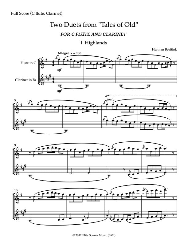 TWO DUETS FROM TALES OF OLD C Flute and by Herman Beeftin
